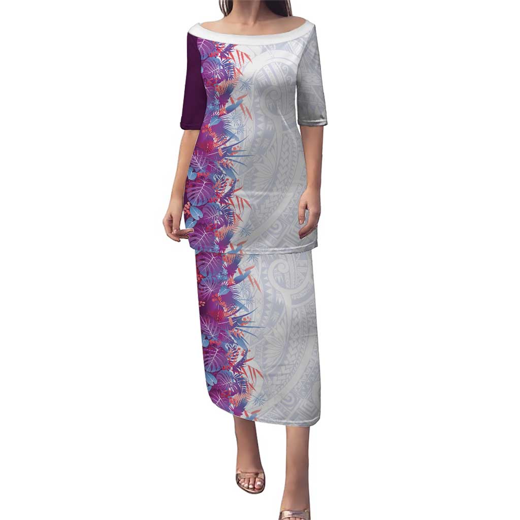 Hawaii Tropical Plant Poni Family Matching Puletasi and Hawaiian Shirt Vibrant Polynesian Pattern LT01 Mom's Dress Purple - Polynesian Pride