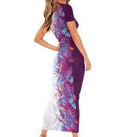 Hawaii Tropical Plant Poni Family Matching Short Sleeve Bodycon Dress and Hawaiian Shirt Vibrant Polynesian Pattern