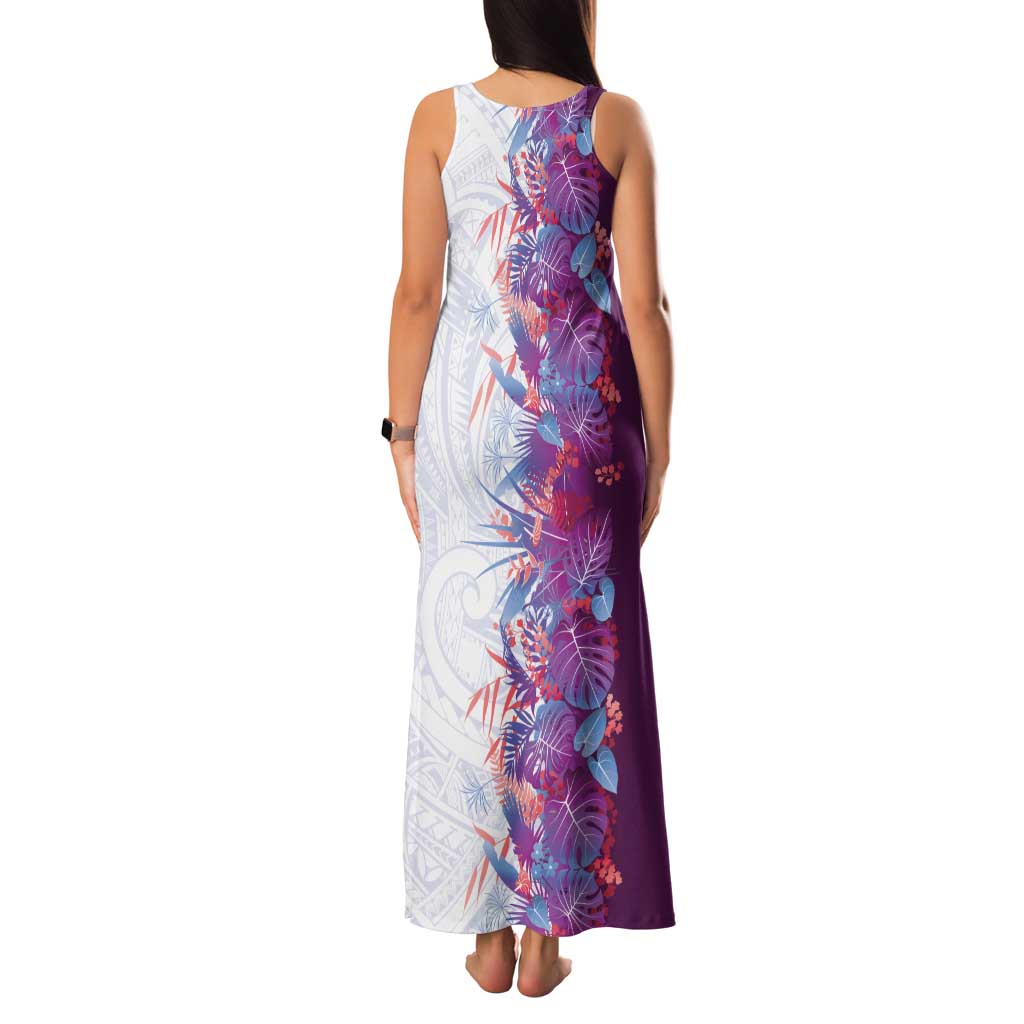 Hawaii Tropical Plant Poni Family Matching Tank Maxi Dress and Hawaiian Shirt Vibrant Polynesian Pattern