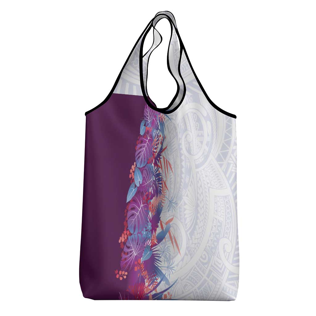 Hawaii Tropical Plant Poni Grocery Bag Vibrant Polynesian Pattern
