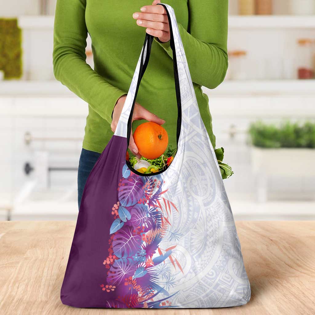 Hawaii Tropical Plant Poni Grocery Bag Vibrant Polynesian Pattern