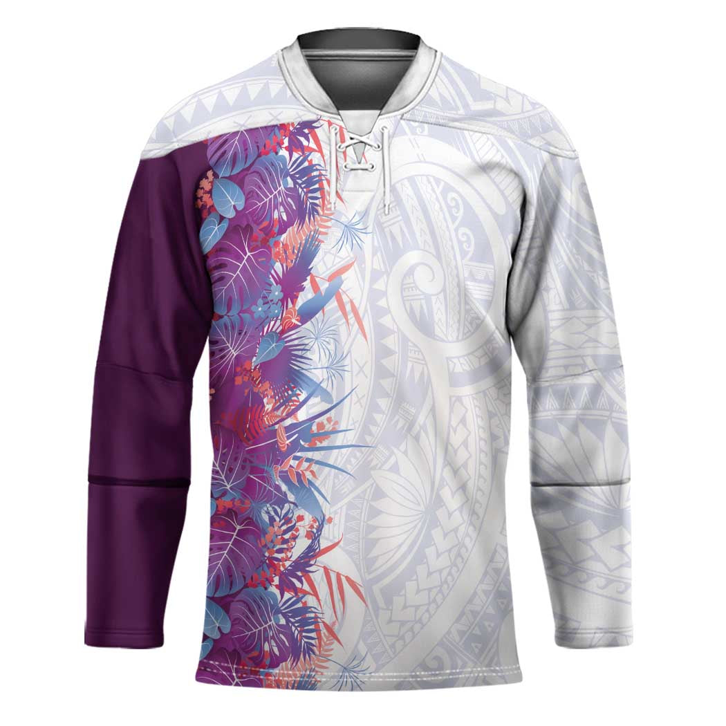 Hawaii Tropical Plant Poni Hockey Jersey Vibrant Polynesian Pattern