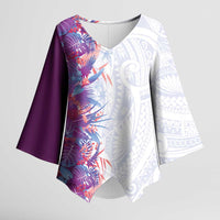Hawaii Tropical Plant Poni Kimono Sleeve Blouse Vibrant Polynesian Pattern