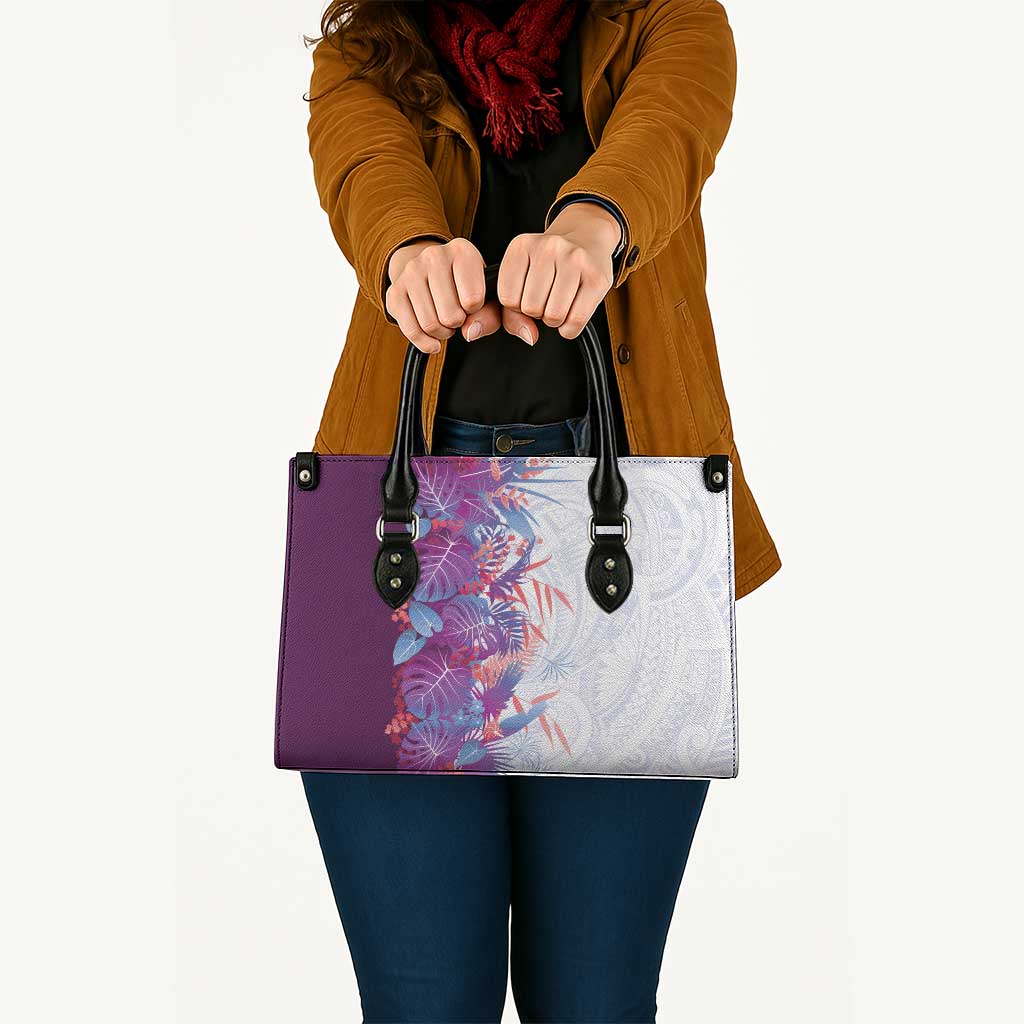 Hawaii Tropical Plant Poni Leather Bag Vibrant Polynesian Pattern