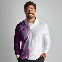 Hawaii Tropical Plant Poni Long Sleeve Polo Shirt Vibrant Polynesian Pattern
