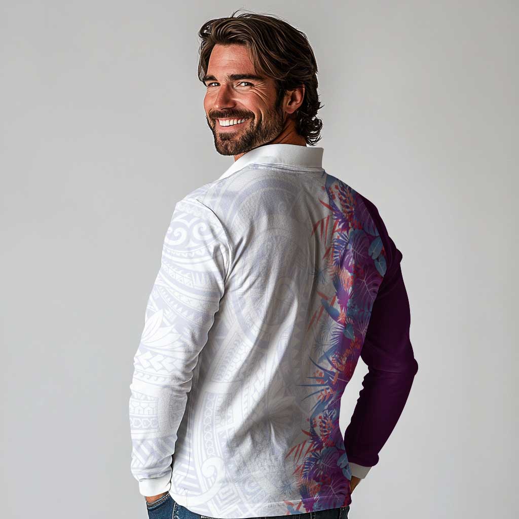 Hawaii Tropical Plant Poni Long Sleeve Polo Shirt Vibrant Polynesian Pattern