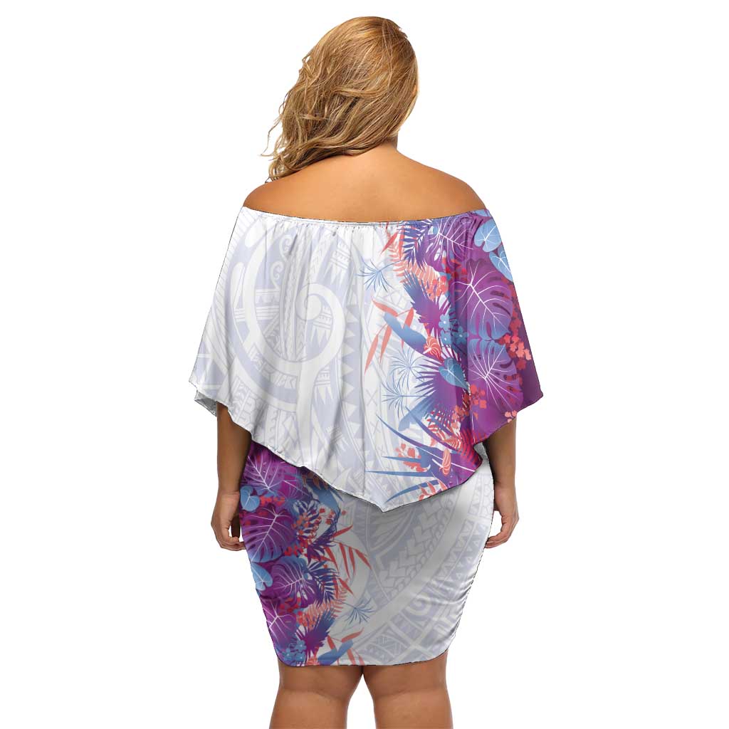 Hawaii Tropical Plant Poni Off Shoulder Short Dress Vibrant Polynesian Pattern
