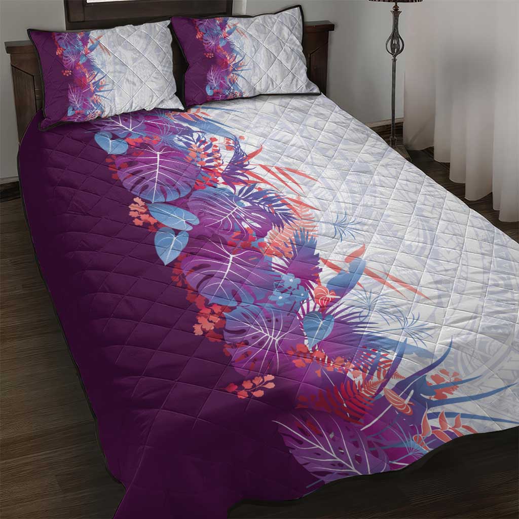 Hawaii Tropical Plant Poni Quilt Bed Set Vibrant Polynesian Pattern