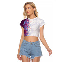 Hawaii Tropical Plant Poni Raglan Cropped T Shirt Vibrant Polynesian Pattern