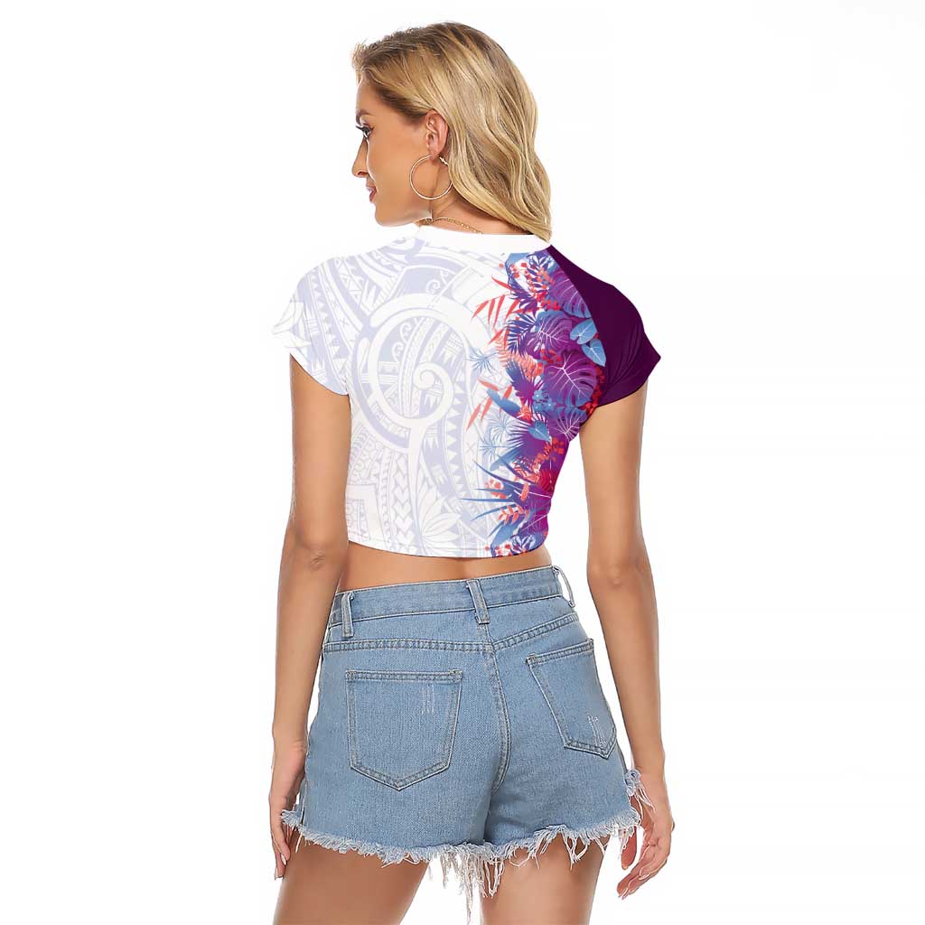 Hawaii Tropical Plant Poni Raglan Cropped T Shirt Vibrant Polynesian Pattern