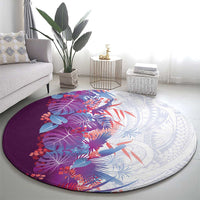 Hawaii Tropical Plant Poni Round Carpet Vibrant Polynesian Pattern