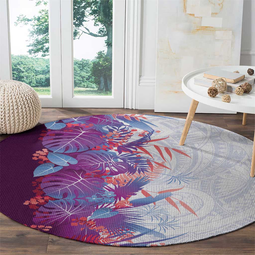 Hawaii Tropical Plant Poni Round Carpet Vibrant Polynesian Pattern