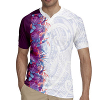 Hawaii Tropical Plant Poni Rugby Jersey Vibrant Polynesian Pattern