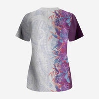 Hawaii Tropical Plant Poni Scrub Top Vibrant Polynesian Pattern
