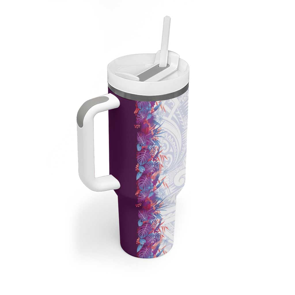 Hawaii Tropical Plant Poni Tumbler With Handle Vibrant Polynesian Pattern