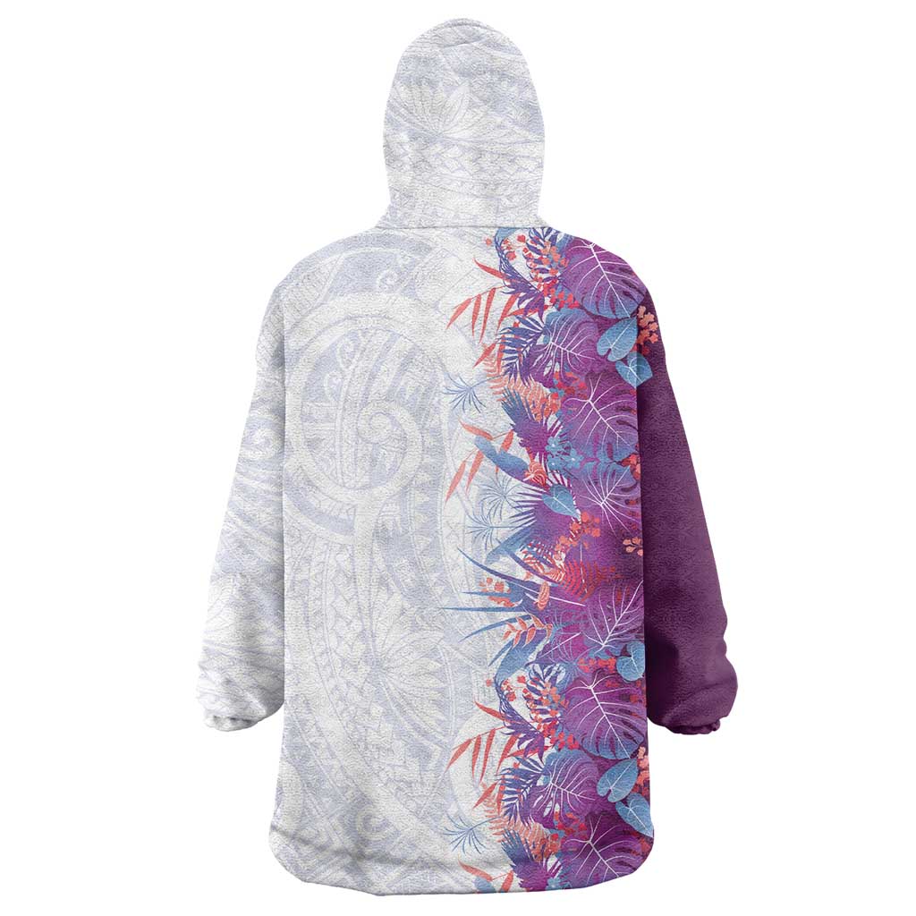 Hawaii Tropical Plant Poni Wearable Blanket Hoodie Vibrant Polynesian Pattern