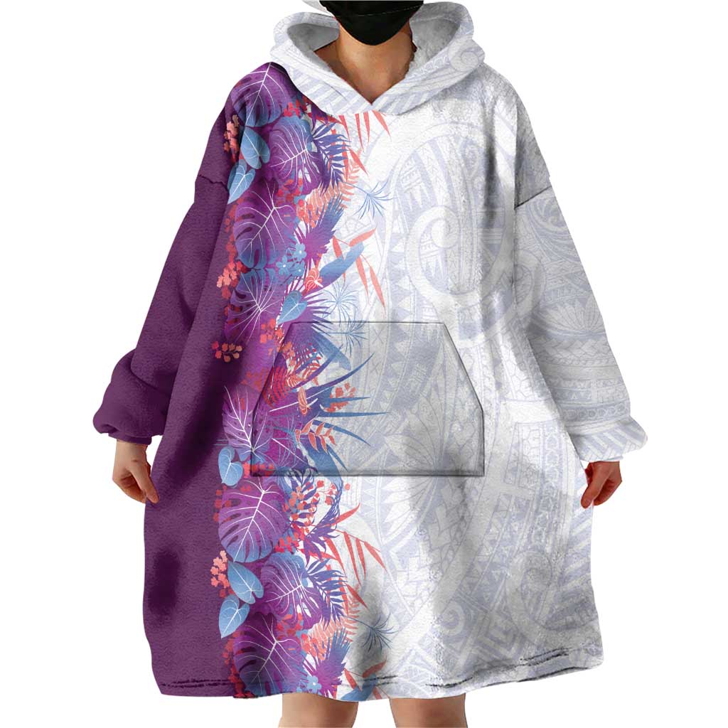 Hawaii Tropical Plant Poni Wearable Blanket Hoodie Vibrant Polynesian Pattern