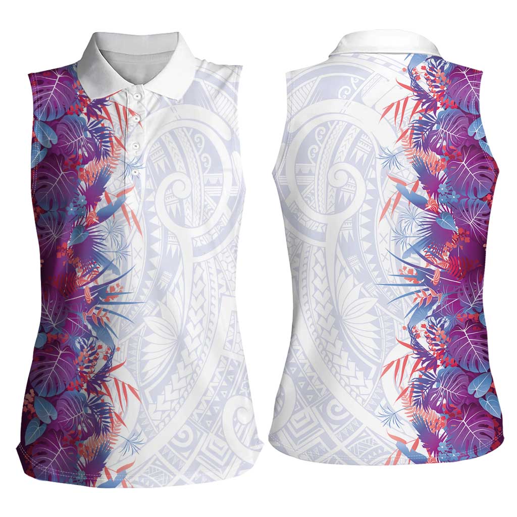 Hawaii Tropical Plant Poni Women Sleeveless Polo Shirt Vibrant Polynesian Pattern