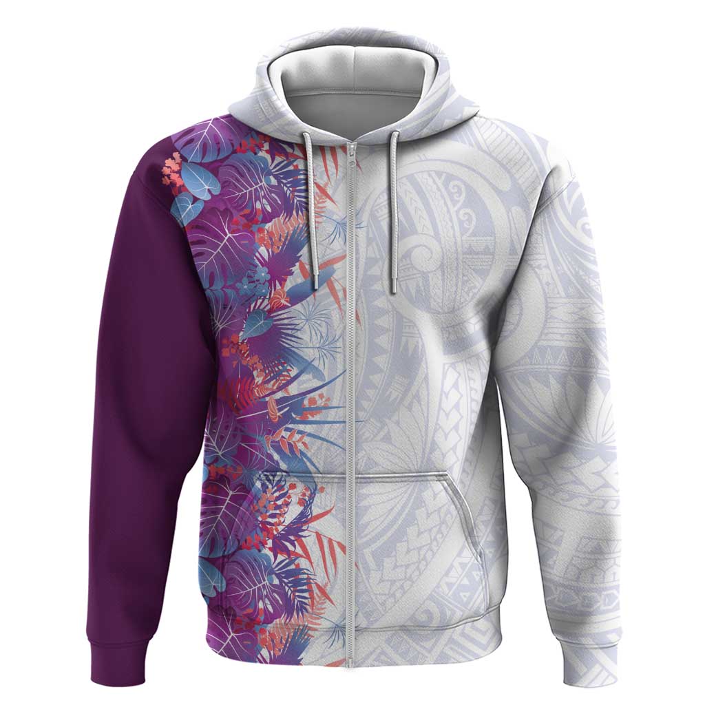 Hawaii Tropical Plant Poni Zip Hoodie Vibrant Polynesian Pattern