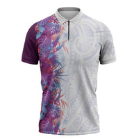 Hawaii Tropical Plant Poni Zipper Polo Shirt Vibrant Polynesian Pattern