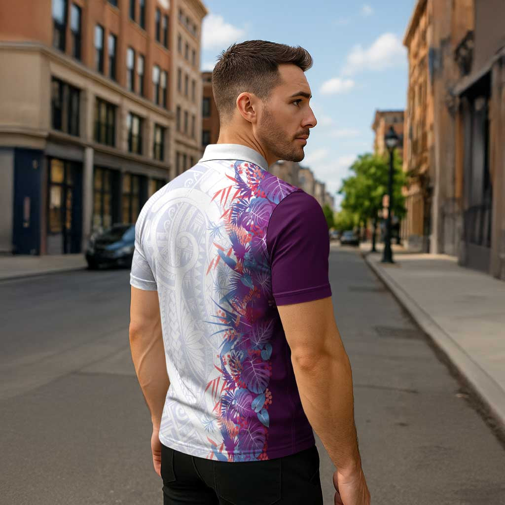 Hawaii Tropical Plant Poni Zipper Polo Shirt Vibrant Polynesian Pattern