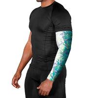 Hawaii Tropical Plant Teal Arm Sleeves Vibrant Polynesian Pattern