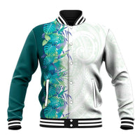 Hawaii Tropical Plant Teal Baseball Jacket Vibrant Polynesian Pattern
