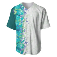 Hawaii Tropical Plant Teal Baseball Jersey Vibrant Polynesian Pattern