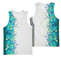 Hawaii Tropical Plant Teal Basketball Jersey Vibrant Polynesian Pattern