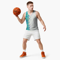 Hawaii Tropical Plant Teal Basketball Jersey Vibrant Polynesian Pattern