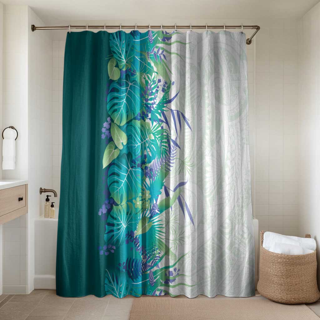 Hawaii Tropical Plant Teal Bathroom Set Vibrant Polynesian Pattern