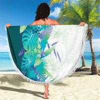 Hawaii Tropical Plant Teal Beach Blanket Vibrant Polynesian Pattern