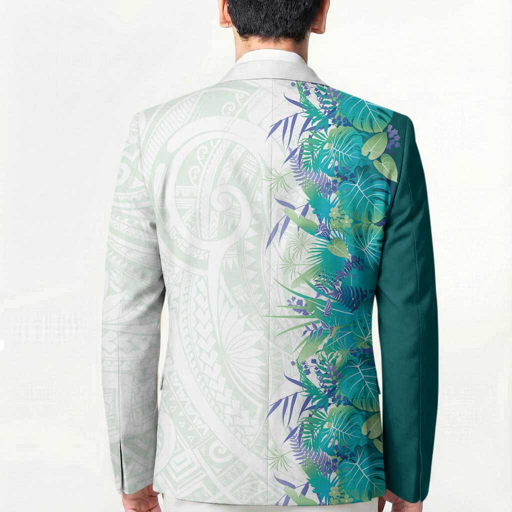 Hawaii Tropical Plant Teal Blazer Vibrant Polynesian Pattern