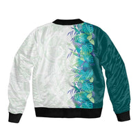 Hawaii Tropical Plant Teal Bomber Jacket Vibrant Polynesian Pattern