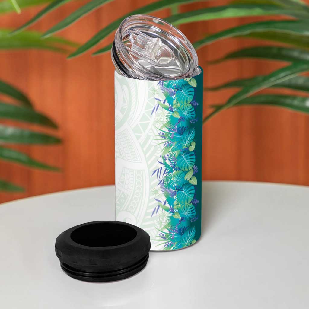 Hawaii Tropical Plant Teal 4 in 1 Can Cooler Tumbler Vibrant Polynesian Pattern LT01 - Polynesian Pride