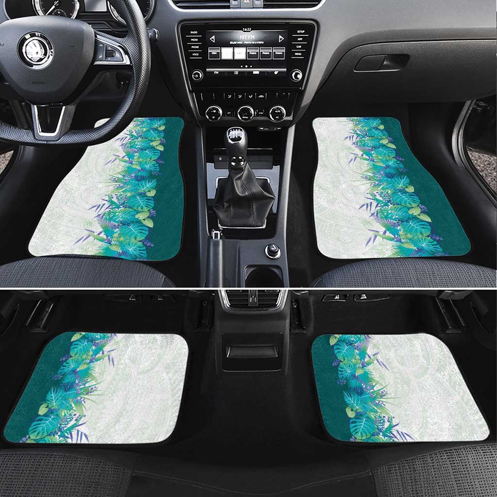 Hawaii Tropical Plant Teal Car Mats Vibrant Polynesian Pattern