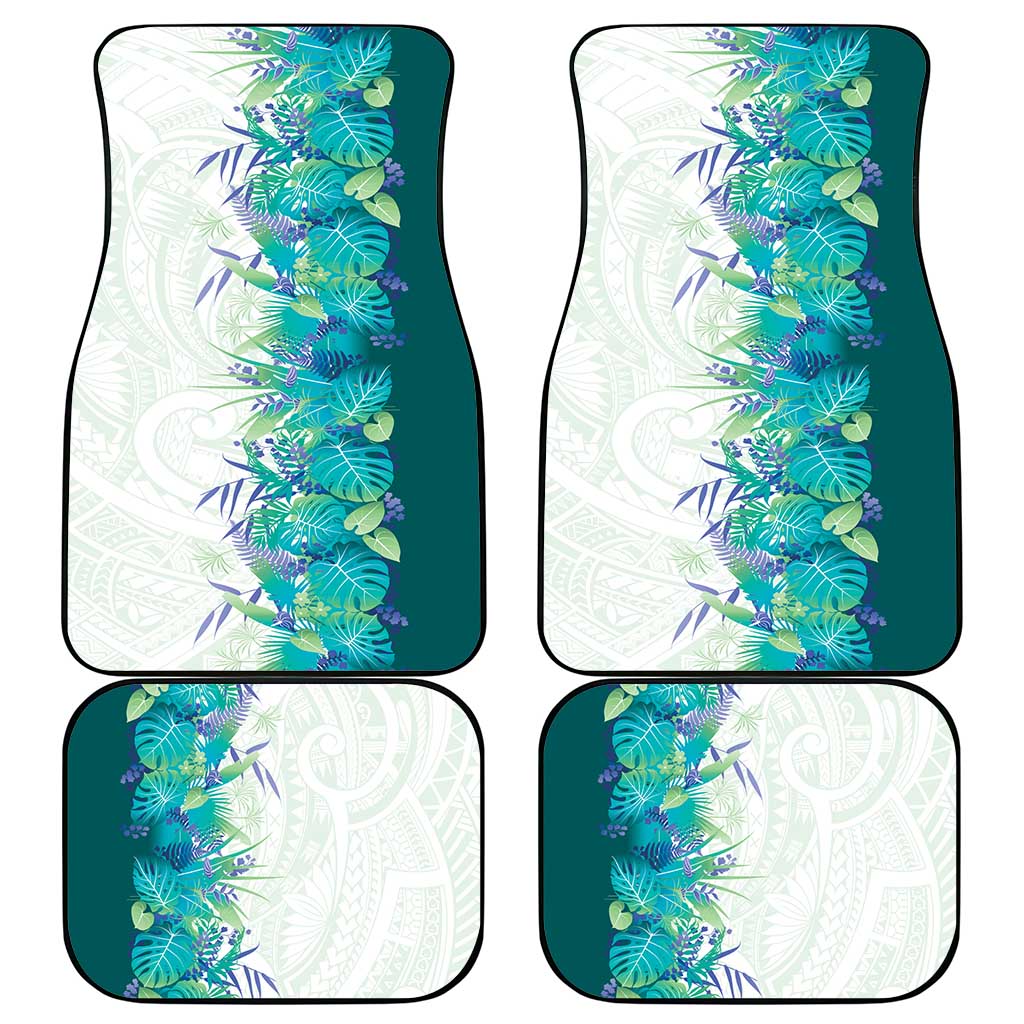 Hawaii Tropical Plant Teal Car Mats Vibrant Polynesian Pattern