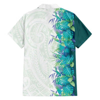Hawaii Tropical Plant Teal Family Matching Mermaid Dress and Hawaiian Shirt Vibrant Polynesian Pattern