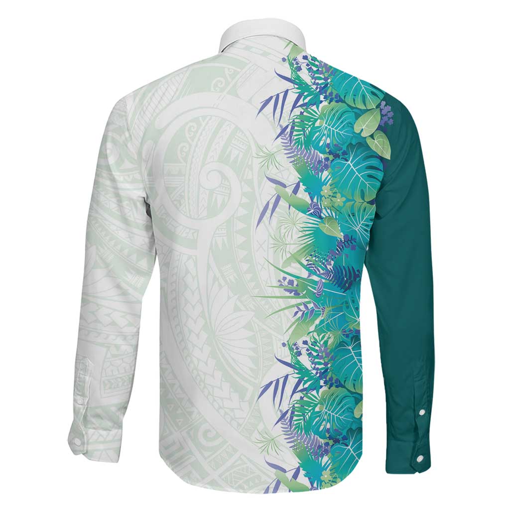 Hawaii Tropical Plant Teal Family Matching Off Shoulder Maxi Dress and Hawaiian Shirt Vibrant Polynesian Pattern