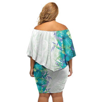 Hawaii Tropical Plant Teal Family Matching Off Shoulder Short Dress and Hawaiian Shirt Vibrant Polynesian Pattern
