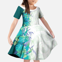 Hawaii Tropical Plant Teal Family Matching Summer Maxi Dress and Hawaiian Shirt Vibrant Polynesian Pattern