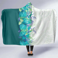 Hawaii Tropical Plant Teal Hooded Blanket Vibrant Polynesian Pattern