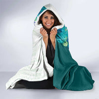 Hawaii Tropical Plant Teal Hooded Blanket Vibrant Polynesian Pattern