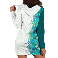 Hawaii Tropical Plant Teal Hoodie Dress Vibrant Polynesian Pattern