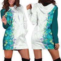 Hawaii Tropical Plant Teal Hoodie Dress Vibrant Polynesian Pattern
