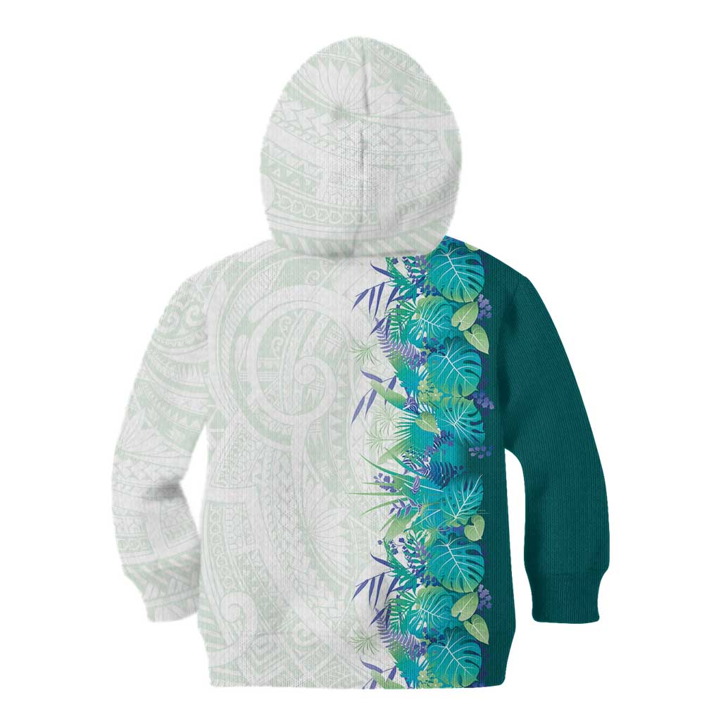 Hawaii Tropical Plant Teal Kid Hoodie Vibrant Polynesian Pattern