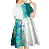 Hawaii Tropical Plant Teal Kid Short Sleeve Dress Vibrant Polynesian Pattern