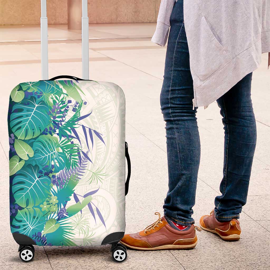 Hawaii Tropical Plant Teal Luggage Cover Vibrant Polynesian Pattern