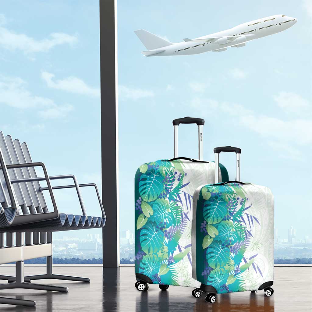 Hawaii Tropical Plant Teal Luggage Cover Vibrant Polynesian Pattern