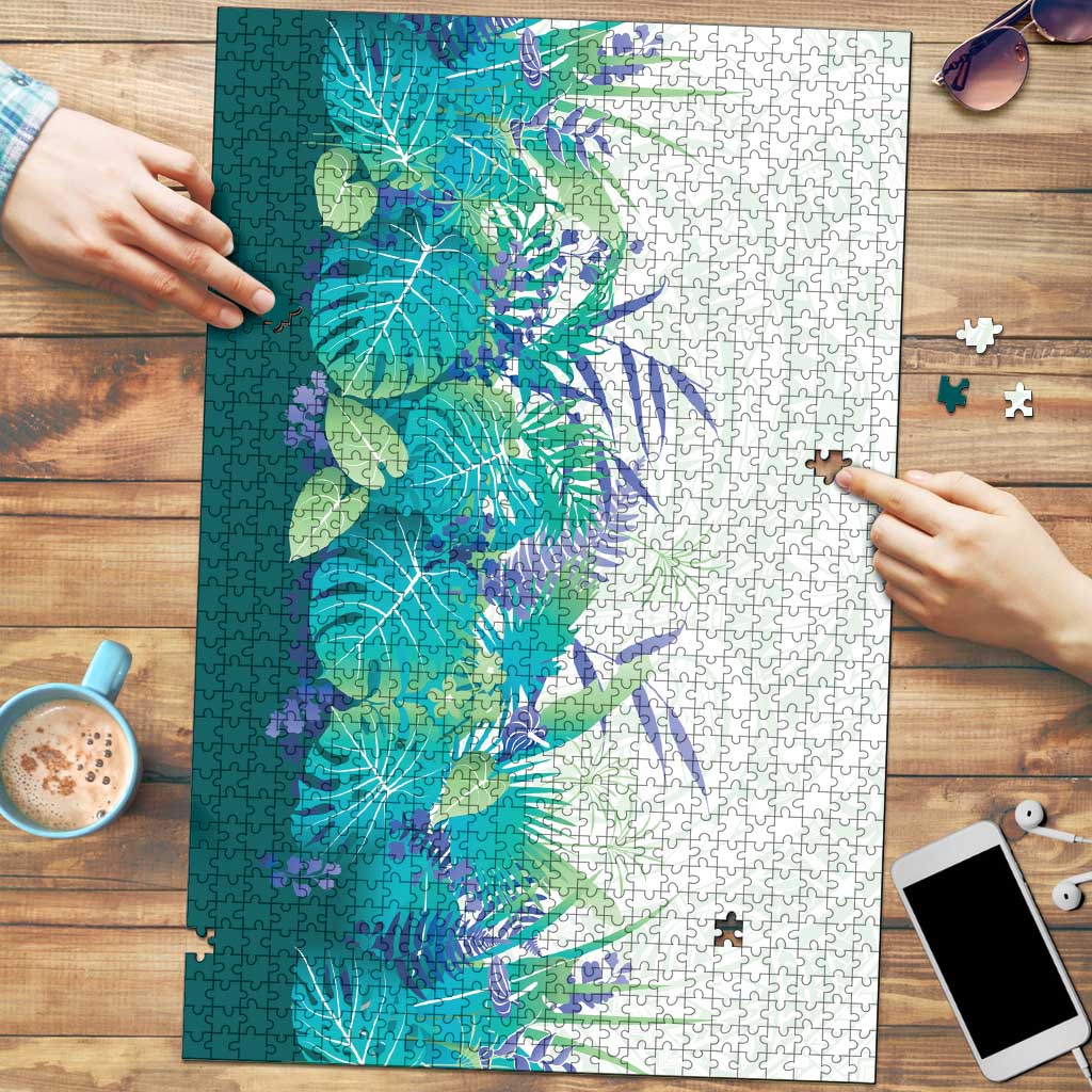 Hawaii Tropical Plant Teal Puzzle Vibrant Polynesian Pattern